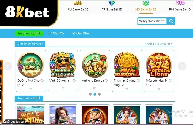 Truy cập sảnh MG game bài 3D tại 8Kbet bạn sẽ được trải nghiệm các trò chơi ăn khách